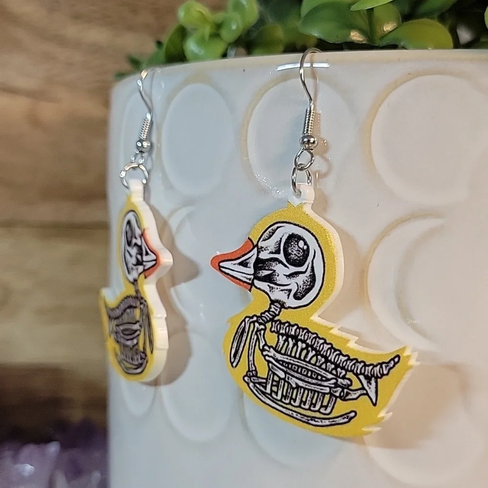 🔥LAST PAIR🔥 Rubber Duck Skeleton Drop Earrings - Picture 3 of 5